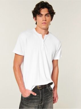 Hollister White Short-Sleeve Henley Tee